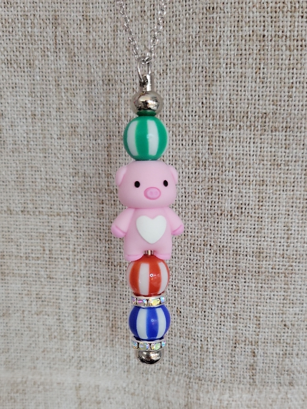 Beach Ball Pig Pendant Necklace with Colorful Beads